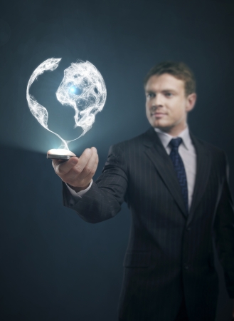 global communication in phone businessmanの写真素材