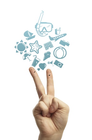 two fingers on hand dream about vacationの写真素材