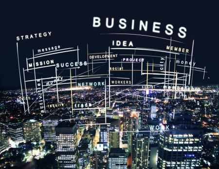 drawing business tags in night cityの写真素材