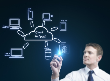 man draw cloud computing diagramの写真素材