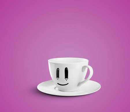 happy cup on a pink backgroundの写真素材