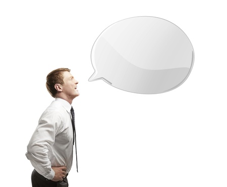 man with white speech bubbleの写真素材