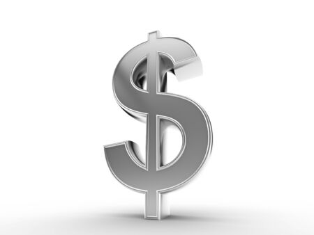 silver dollar sign on a white backgroundの写真素材