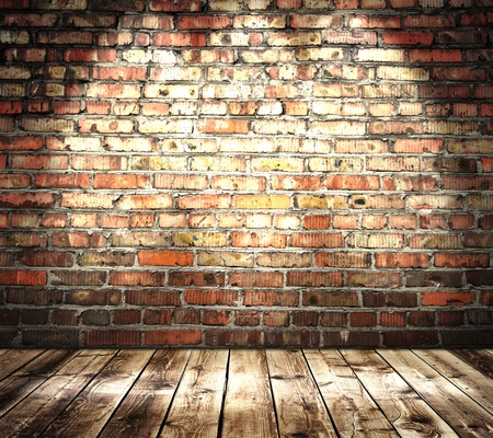 brown floor and color brick wallの写真素材