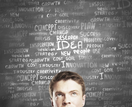 young man and business  tags  on deskの写真素材