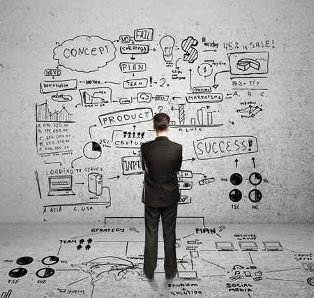 man full seeing at drawing global conceptの写真素材