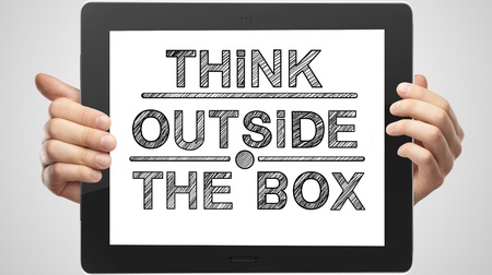 drawing on tablet think outsite boxの写真素材