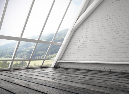 white loft and big windowの写真素材
