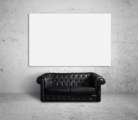 sofa in room and poster on wallの写真素材
