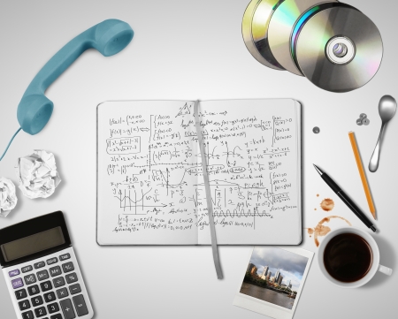 student table on white backgroundの写真素材