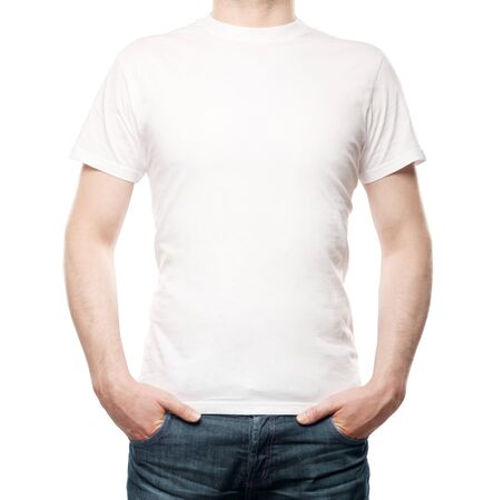 guy in T-shirt on a white backgroundの写真素材
