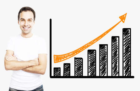 smiling man and growth chartの写真素材