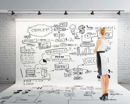 businesswoman and global concept on white backdropの写真素材