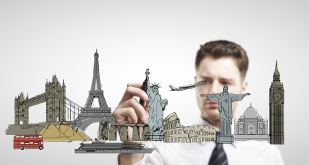 businessman drawing architectural buildings  isolatedの写真素材