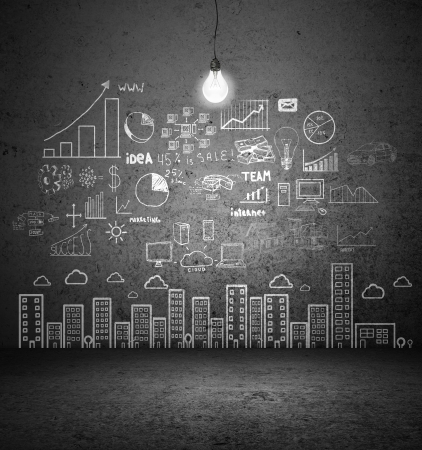 drawing concept city on concrete wallの写真素材