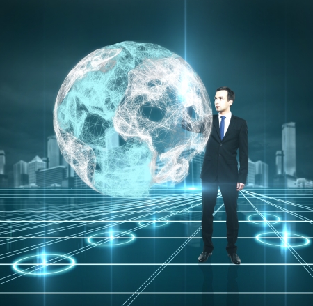 man pushing to interface abstract earthの写真素材