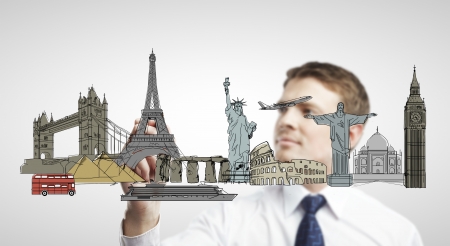 businessman drawing architectural buildings  isolatedの写真素材
