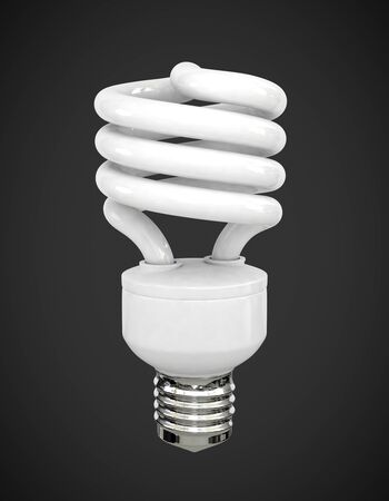 Energy saving fluorescent lightbulb on black bakgroundの写真素材