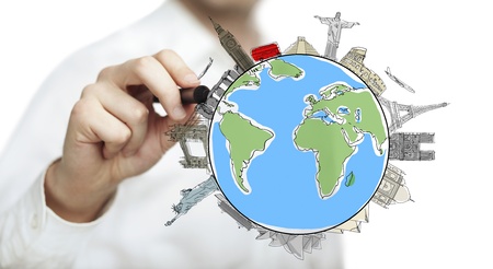 hand drawing colorized earth, traveling conceptのeditorial素材