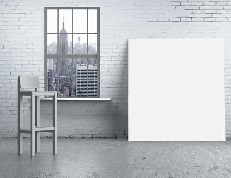 brick loft with chair and blank posterの写真素材