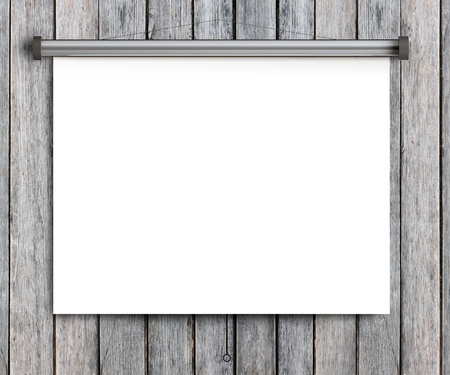 paper placard on grunge wooden wallの写真素材