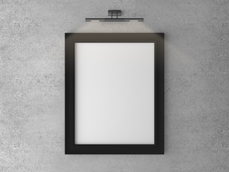 frame on concrete wall with wall lampの写真素材