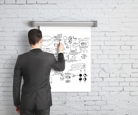 businessman drawing business concept on posterの写真素材