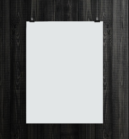 wooden wall with paper cardの写真素材