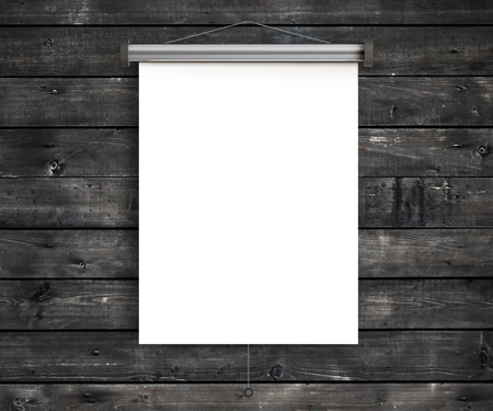blank placard on grunge wooden wallの写真素材