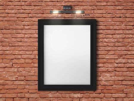 black frame on brick wall with wall lampの写真素材