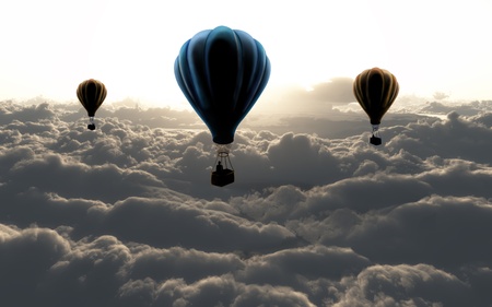 three air baloon on sky with cloudsの写真素材