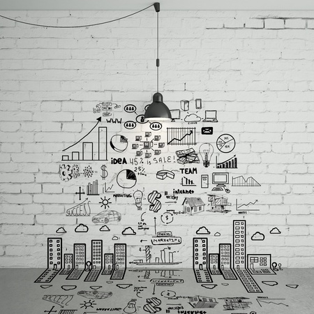 drawing business concept on wallの写真素材