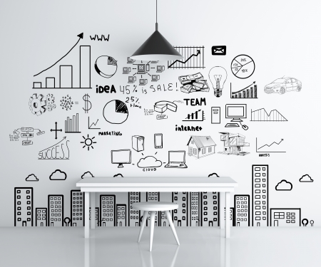 room with furniture and drawing business concept on wallの写真素材