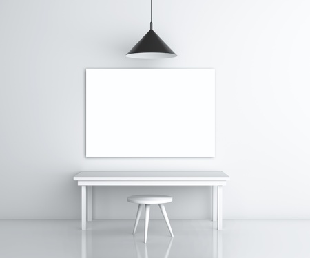 room with furniture and blank poster on wallの写真素材