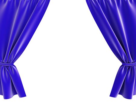 blue curtain at white backgroundの写真素材