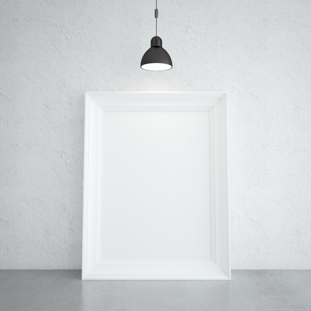white frame in room and lamp