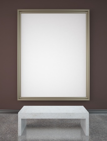 frame in brown gallery and benchの写真素材