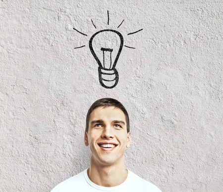 man with drawing lamp, idea conceptの写真素材