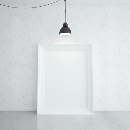 white frame in room and lampの写真素材