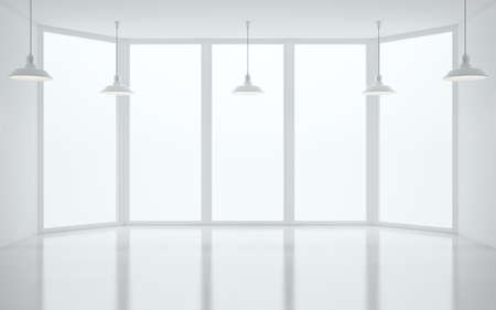 white room with window and ceiling lamp
