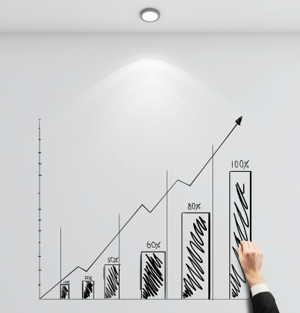 hand drawing chart on wallの写真素材
