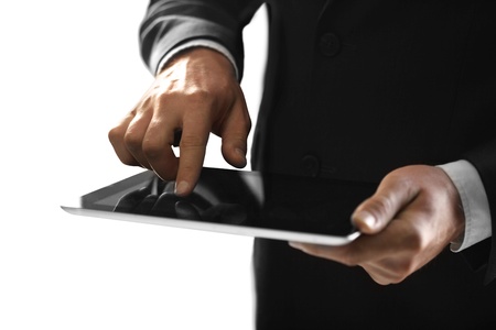 businessman hand touching digital tablet