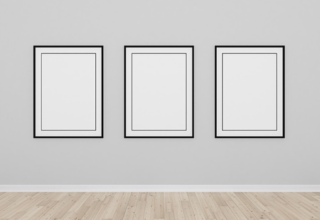 thtee frames in empty roomの写真素材