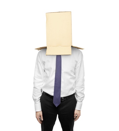 man with a box on headの写真素材
