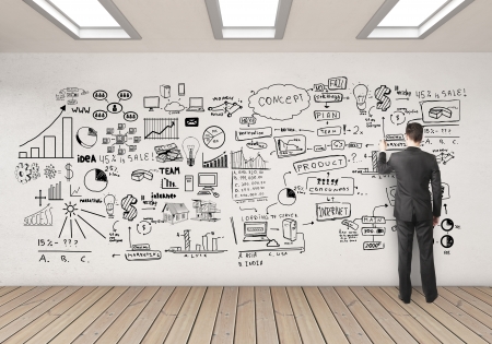 businssman drawing business concept on white wallの写真素材