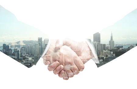 handshake and modern city backgroundの写真素材