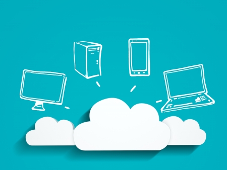 cloud and drawing server on blue backgroundの写真素材