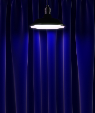 lamp and blue curtains, 3d renderの写真素材