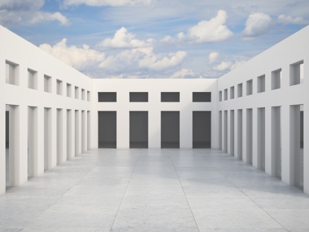 white building exterior and blue skyの写真素材