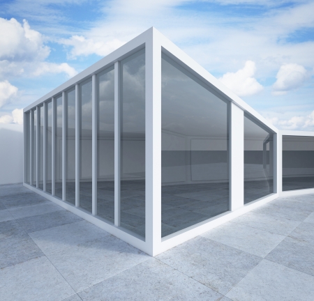 building exterior with reflection in windowsの写真素材